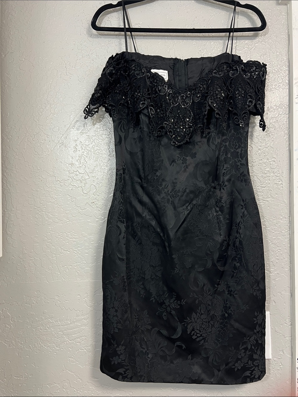 Vintage Scott McClintock Black Brocade Mini Dress Whimsigoth Cocktail Beaded 8